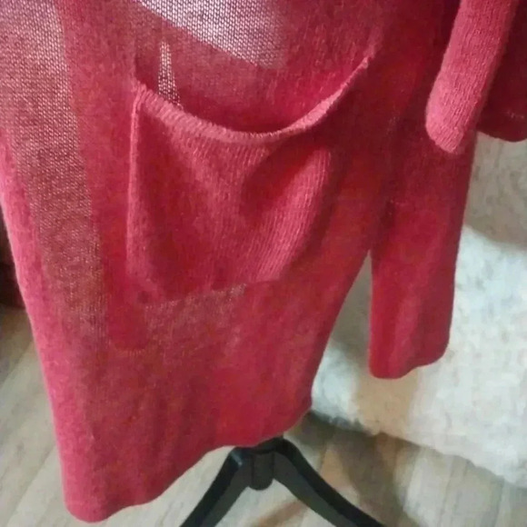 J Jill Red Long-Length Open-Front Cardigan Sweater w Pockets, Linen & Viscose - Picture 2 of 8